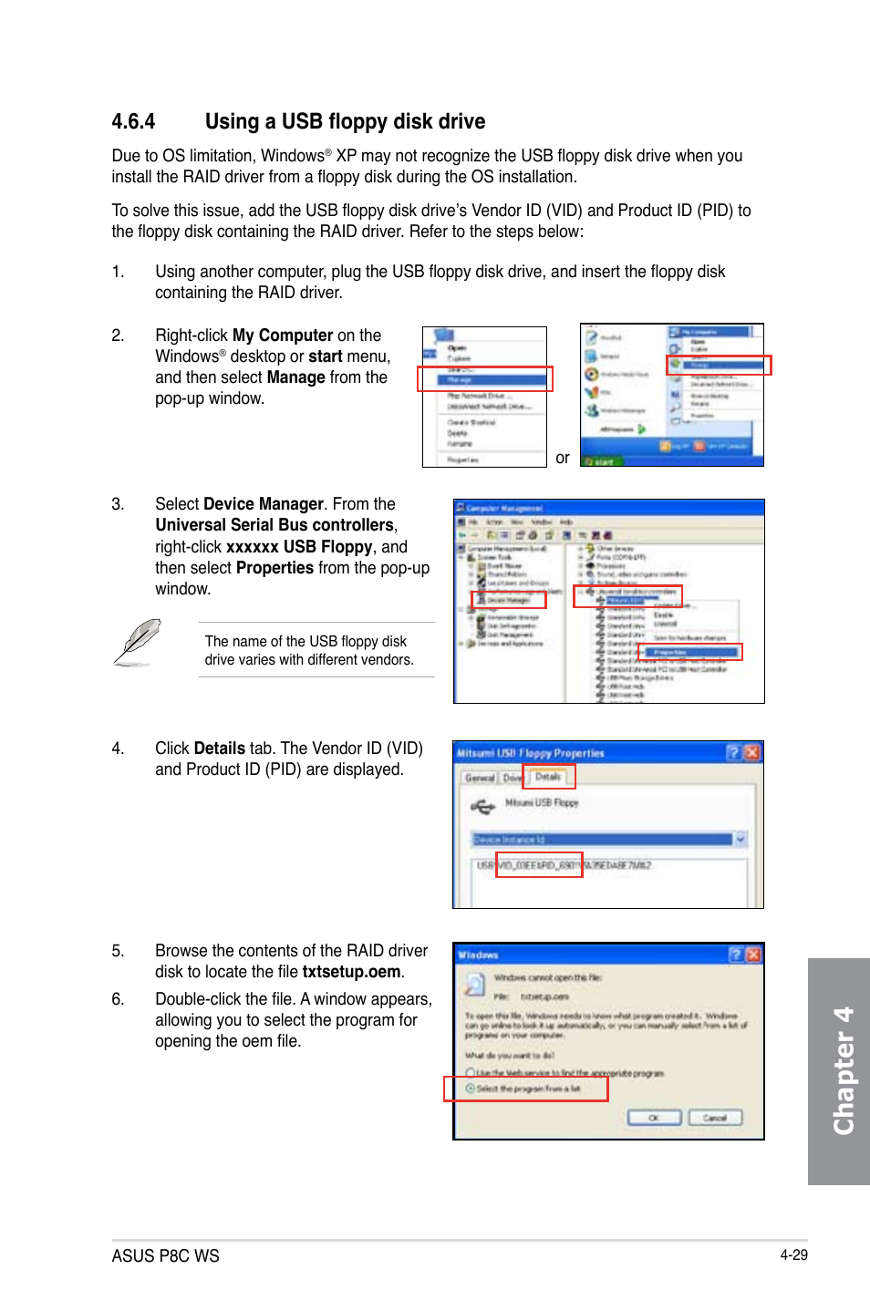 Chapter 4, 4 using a usb floppy disk drive | Asus P8C WS User Manual | Page 133 / 140