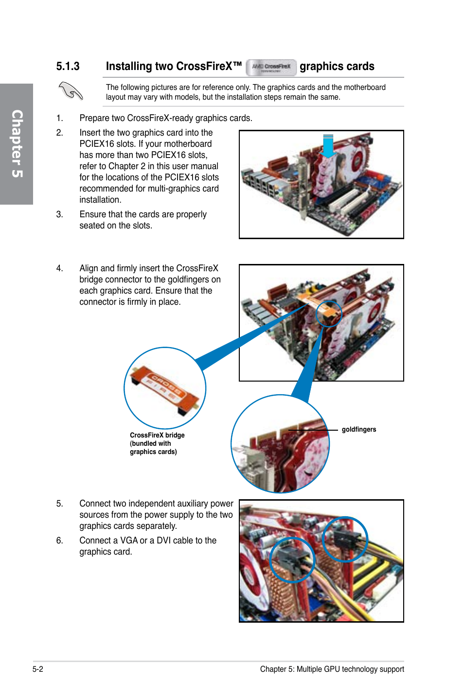 Chapter 5, 3 installing two crossfirex™ graphics cards | Asus P8C WS User Manual | Page 136 / 140