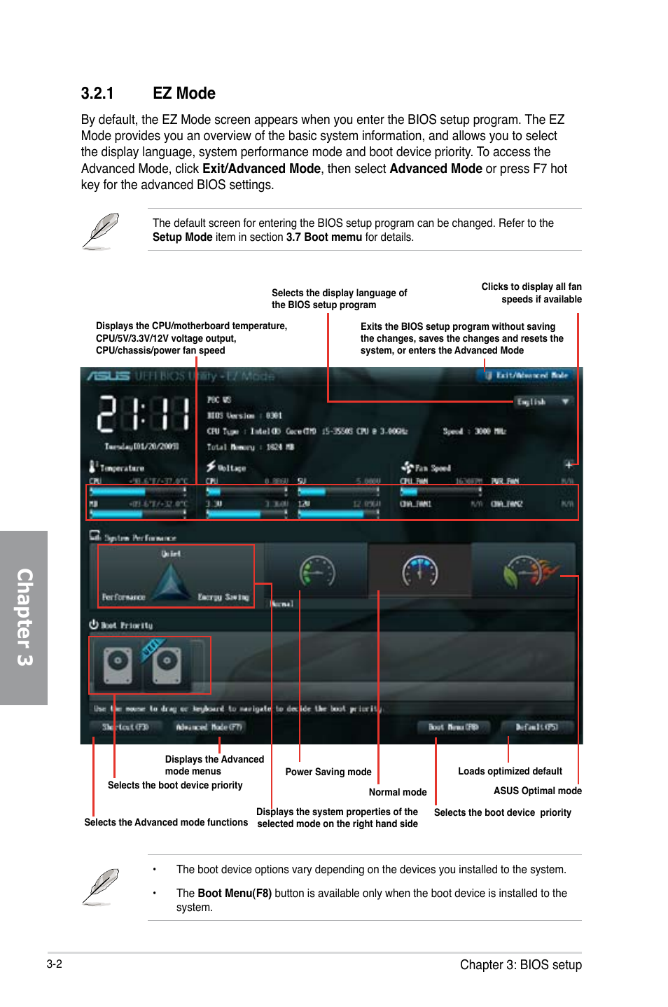 Chapter 3, 1 ez mode | Asus P8C WS User Manual | Page 64 / 140