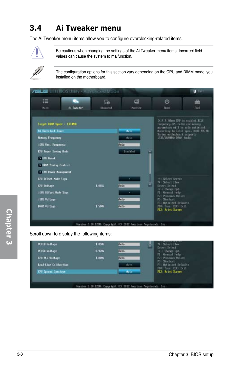 Chapter 3 3.4 ai tweaker menu | Asus P8C WS User Manual | Page 70 / 140