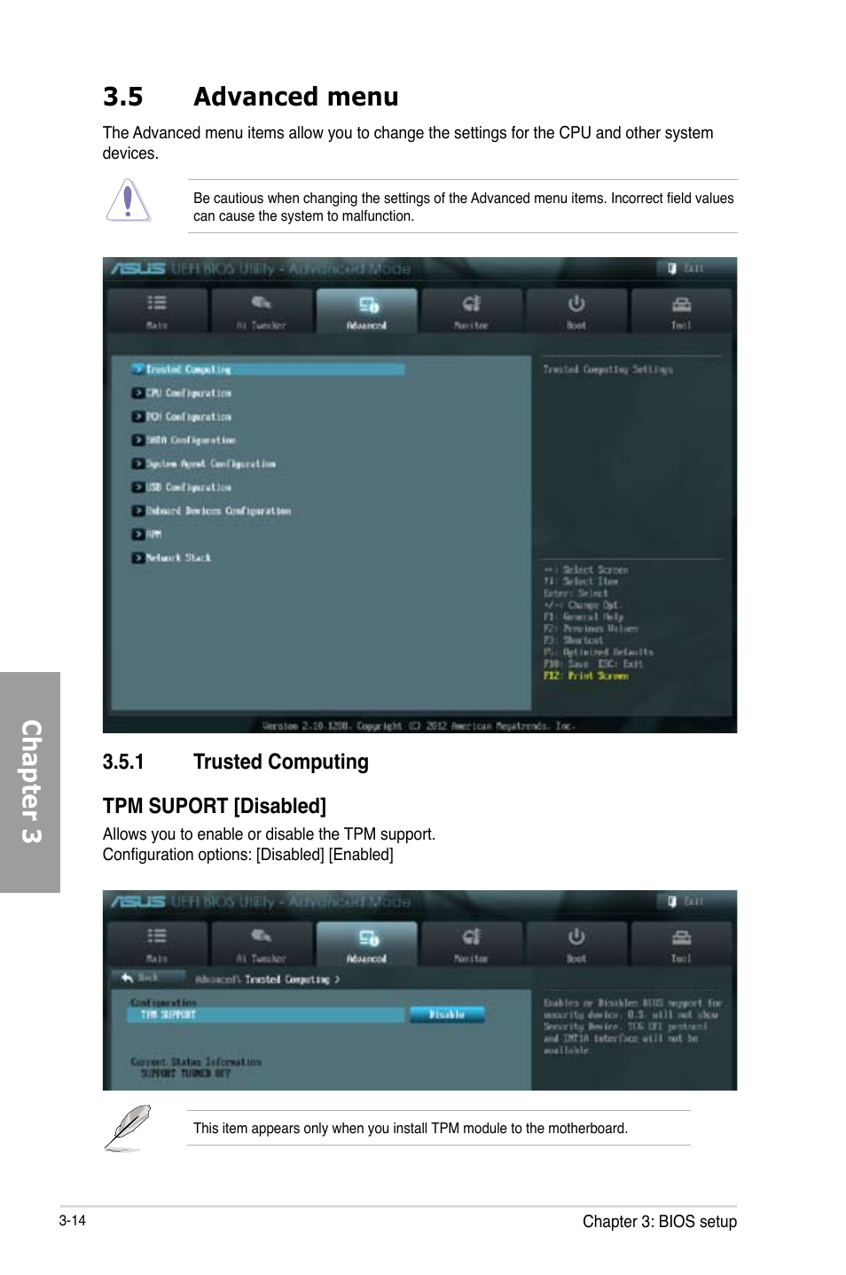 Chapter 3, 5 advanced menu | Asus P8C WS User Manual | Page 76 / 140