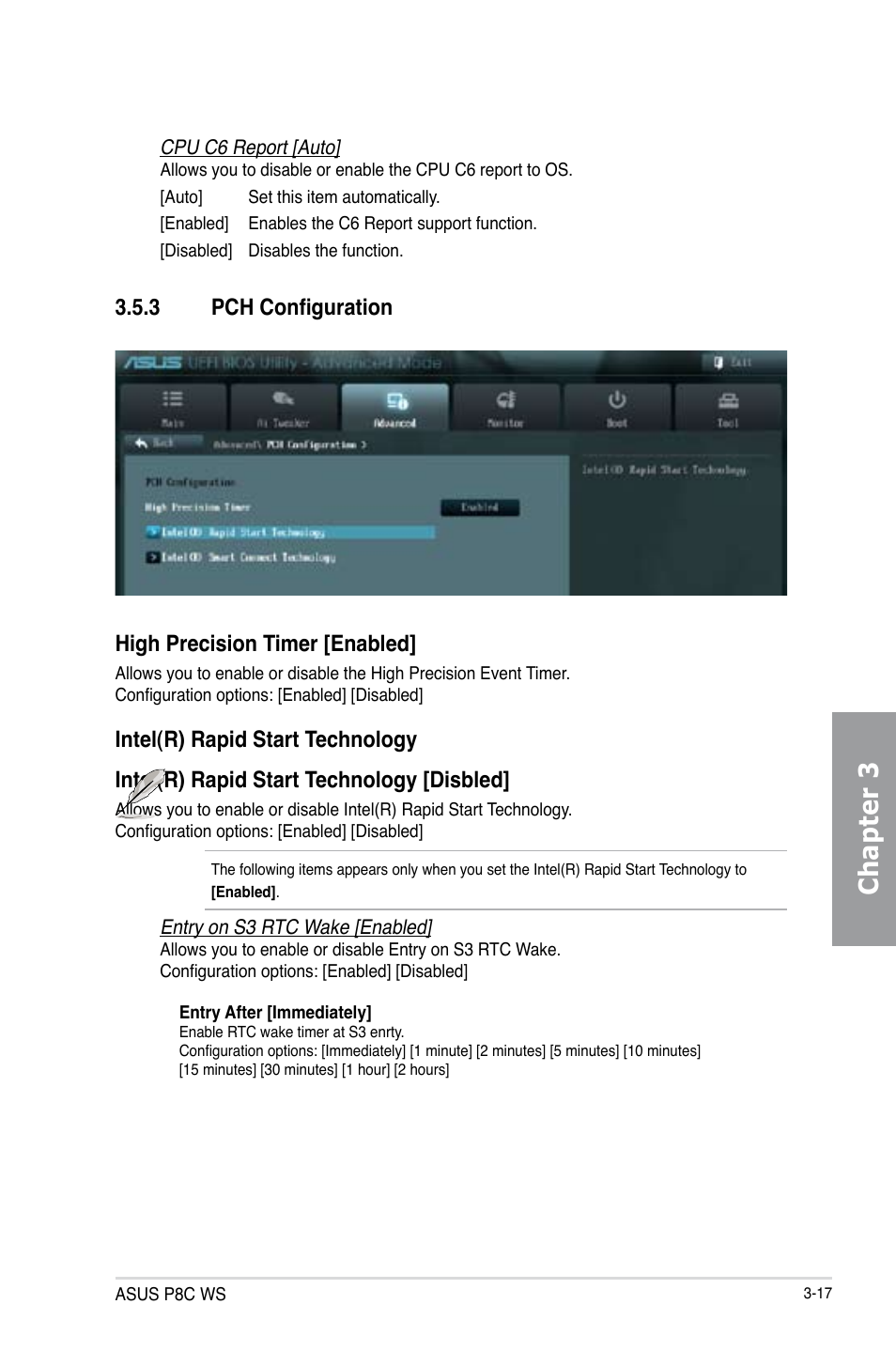 Chapter 3, 3 pch configuration high precision timer [enabled | Asus P8C WS User Manual | Page 79 / 140