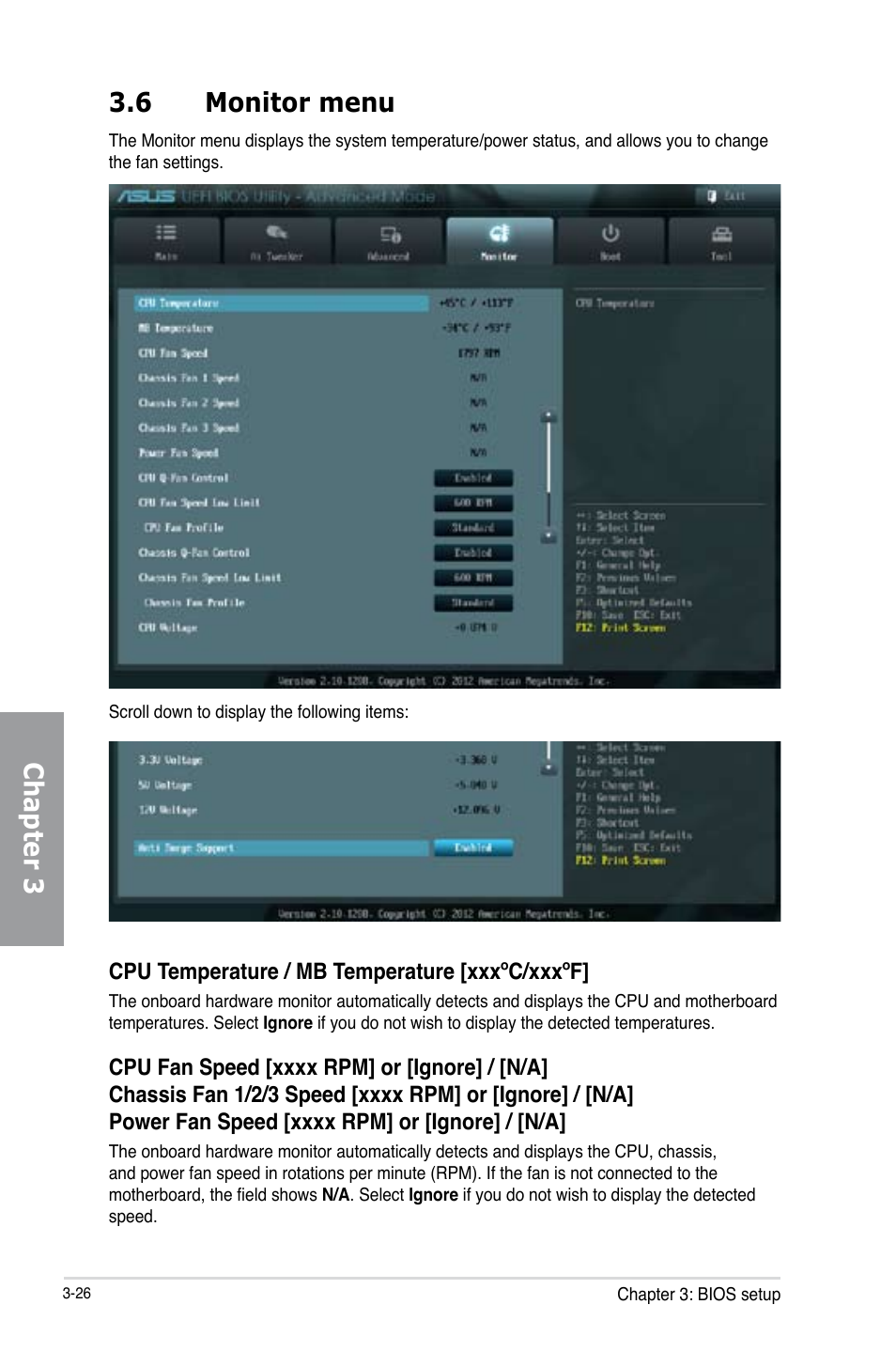 Chapter 3 3.6 monitor menu | Asus P8C WS User Manual | Page 88 / 140