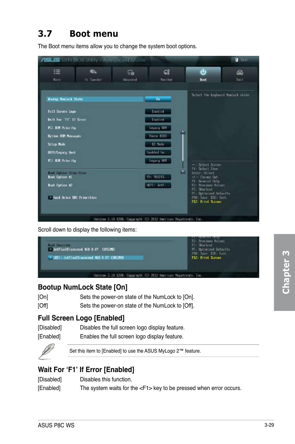 Chapter 3 3.7 boot menu | Asus P8C WS User Manual | Page 91 / 140