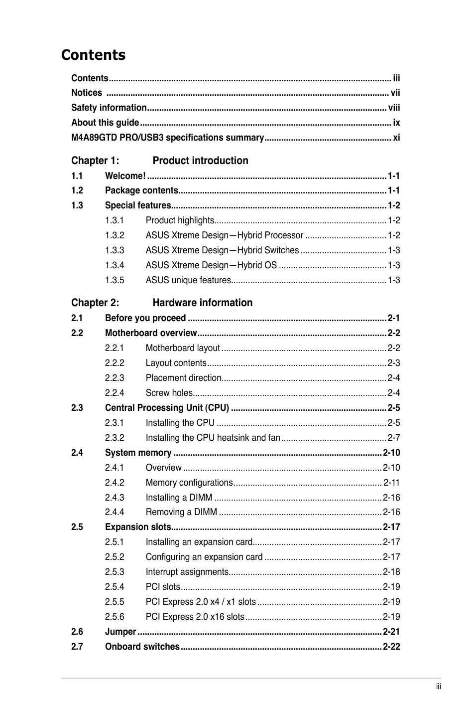 Asus M4A89GTD PRO/USB3 User Manual | Page 3 / 128