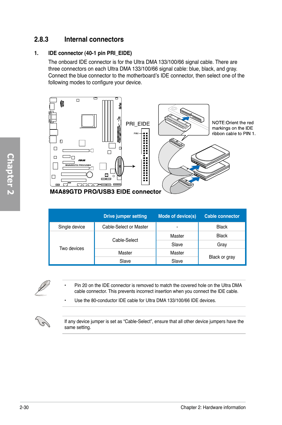 3 internal connectors, Internal connectors -30, Chapter 2 | Asus M4A89GTD PRO/USB3 User Manual | Page 48 / 128