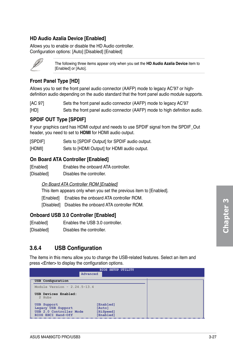 4 usb configuration, Usb configuration -27, Chapter 3 | Asus M4A89GTD PRO/USB3 User Manual | Page 87 / 128