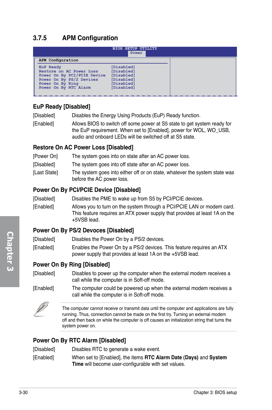 5 apm configuration, Apm configuration -30, Chapter 3 | Asus M4A89GTD PRO/USB3 User Manual | Page 90 / 128