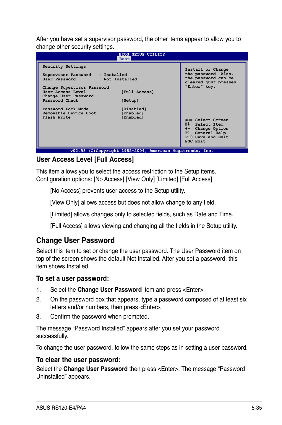 User.access.level.[full.access | Asus RS120-E4/PA4 User Manual | Page 101 / 174