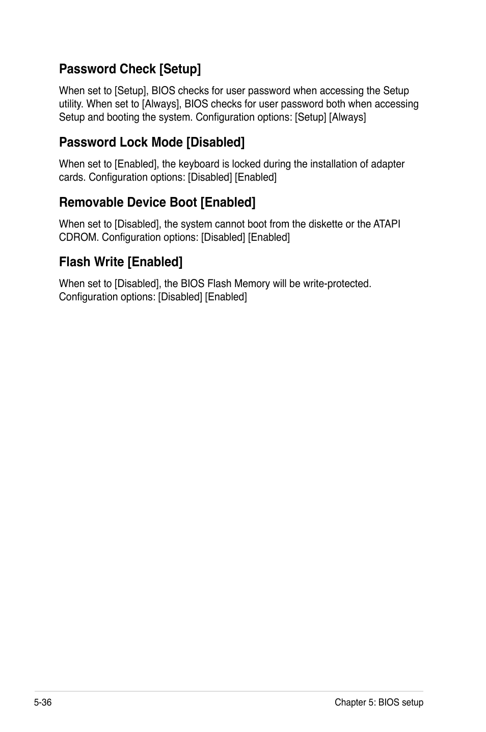 Password.check.[setup, Password.lock.mode.[disabled, Removable.device.boot.[enabled | Flash.write.[enabled | Asus RS120-E4/PA4 User Manual | Page 102 / 174