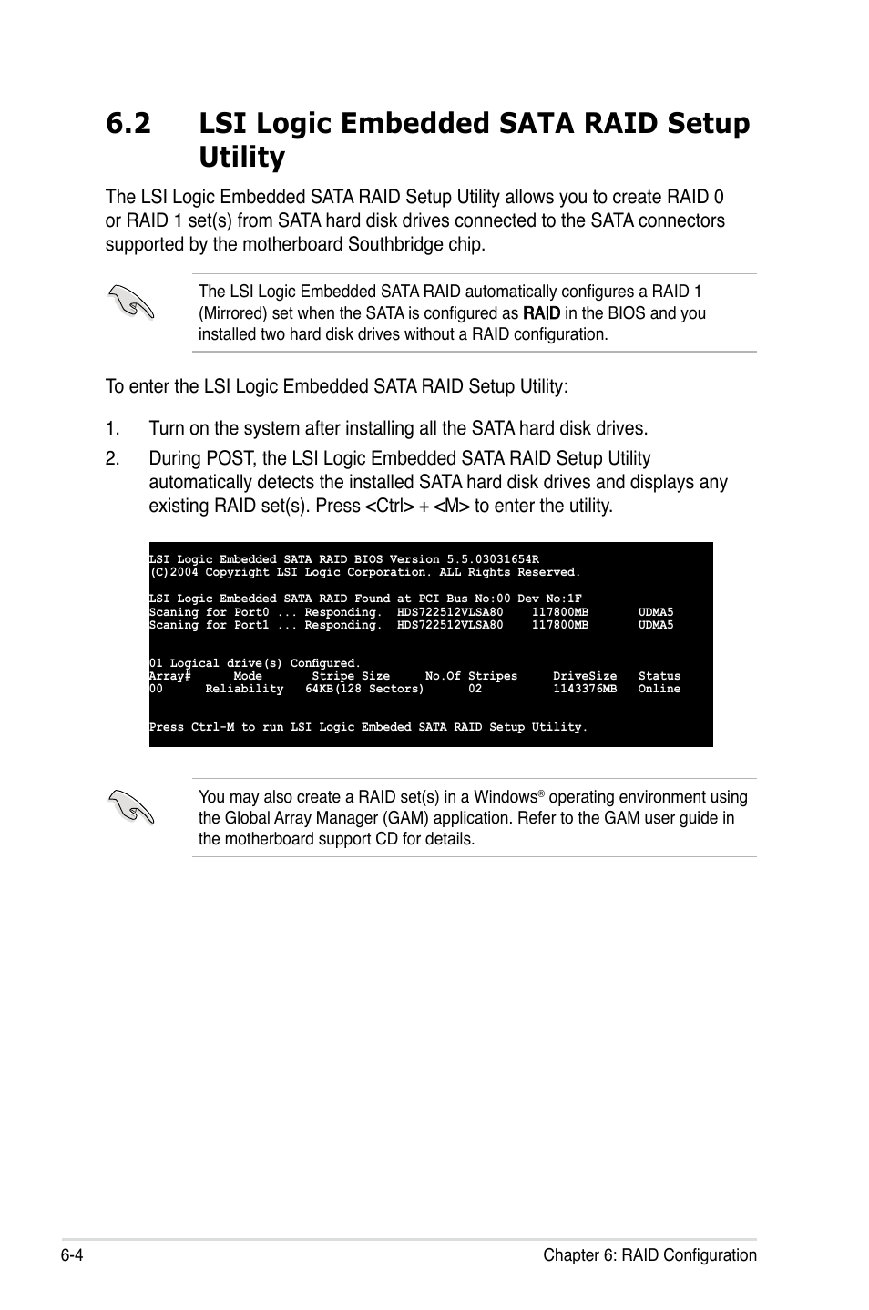 2 lsi logic embedded sata raid setup utility | Asus RS120-E4/PA4 User Manual | Page 110 / 174