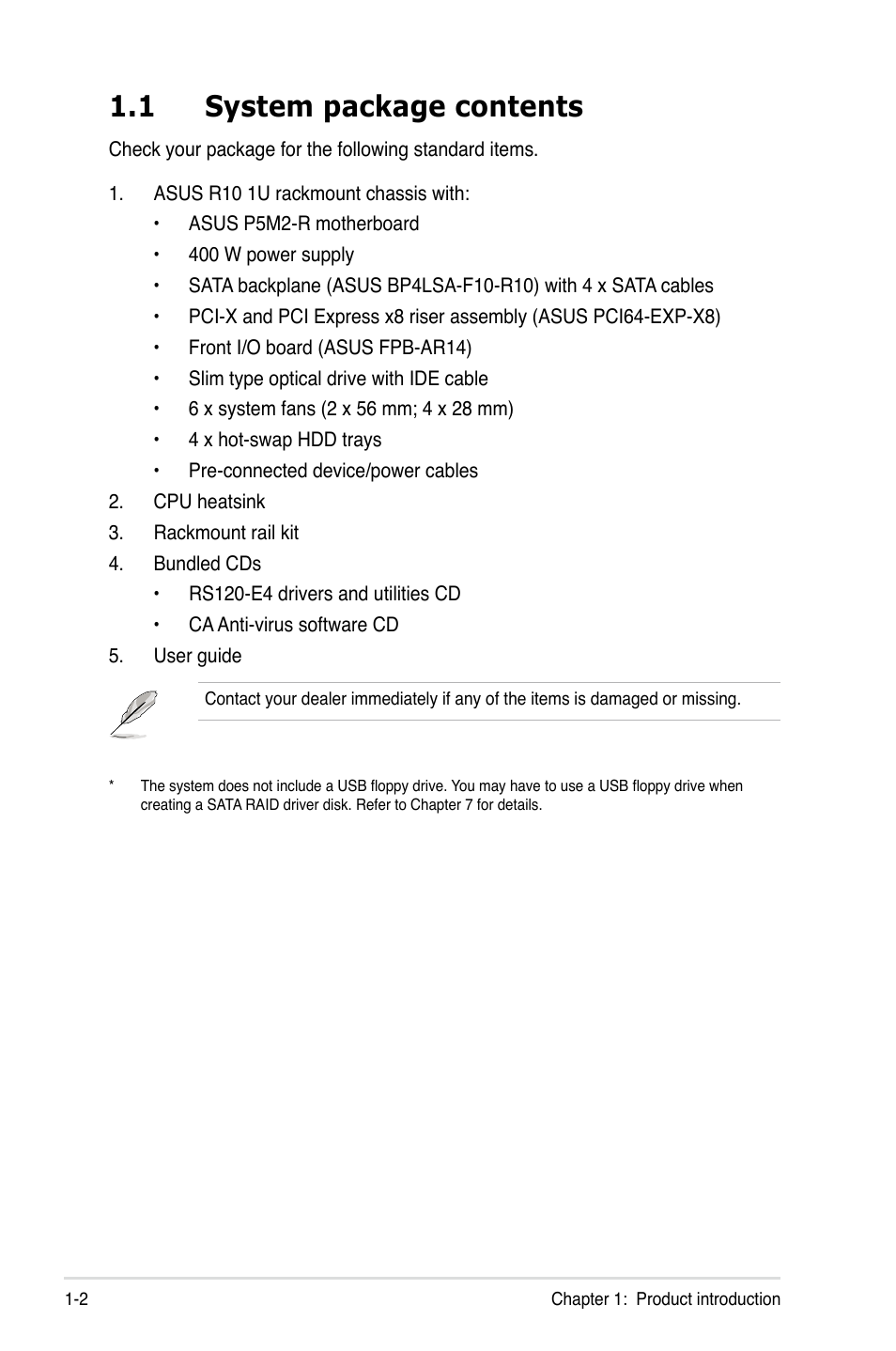 1 system package contents | Asus RS120-E4/PA4 User Manual | Page 12 / 174