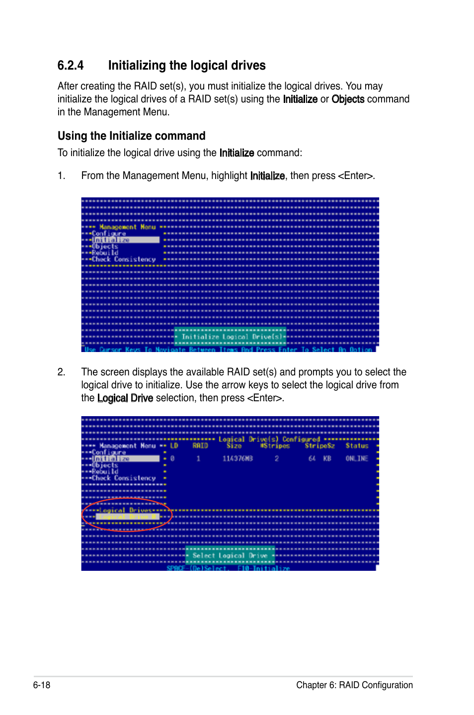 Initializing.the.logical.drives | Asus RS120-E4/PA4 User Manual | Page 124 / 174