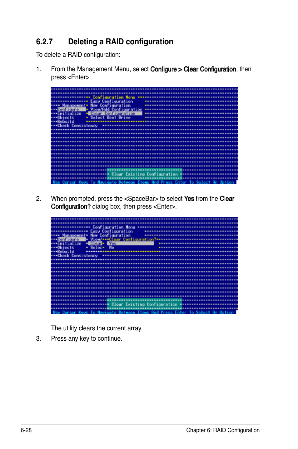 7 deleting a raid configuration | Asus RS120-E4/PA4 User Manual | Page 134 / 174