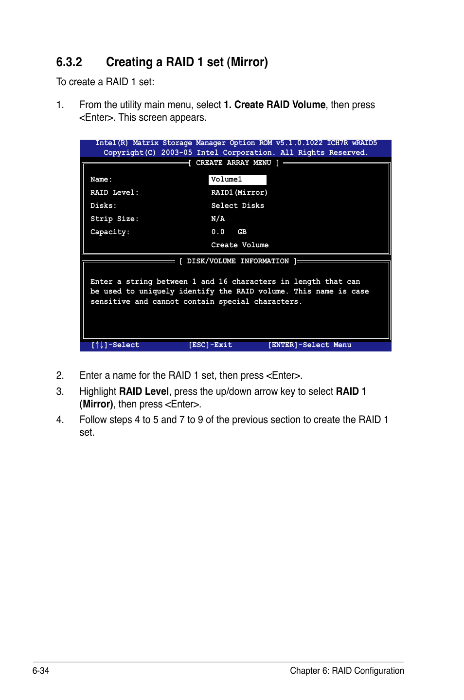 Creating.a.raid.1.set.(mirror) | Asus RS120-E4/PA4 User Manual | Page 140 / 174