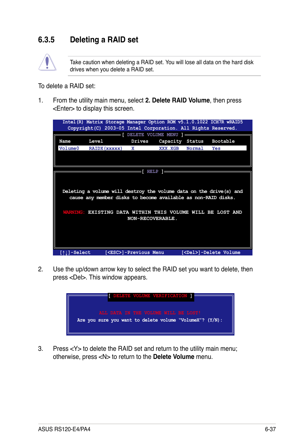 Deleting.a.raid.set | Asus RS120-E4/PA4 User Manual | Page 143 / 174