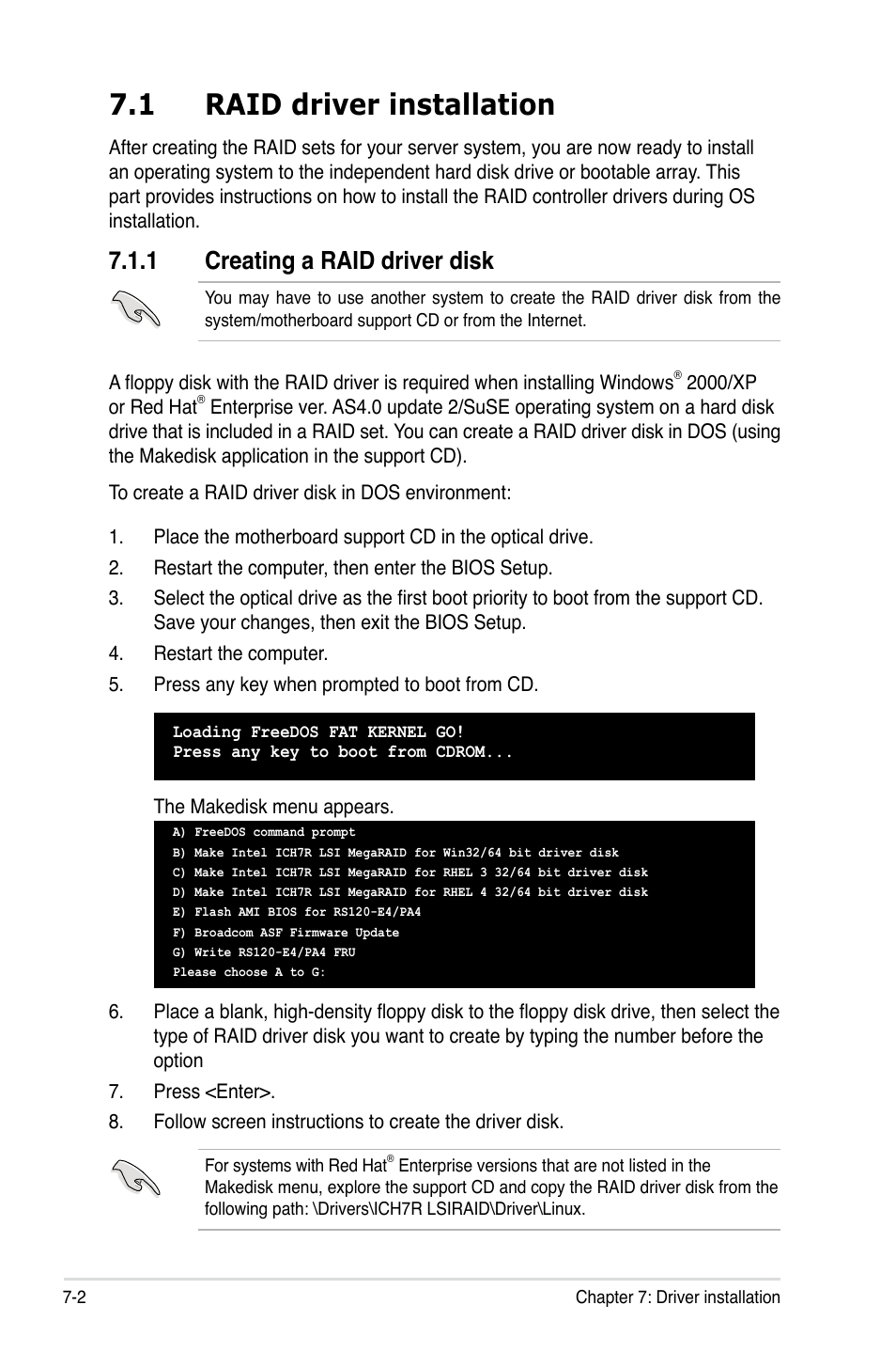 1 raid driver installation, Creating.a.raid.driver.disk | Asus RS120-E4/PA4 User Manual | Page 150 / 174