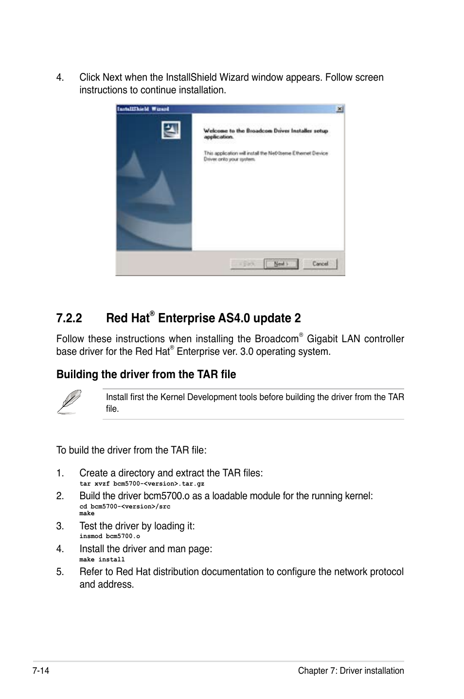 Red.hat, Enterprise.as4.0.update.2, Building the driver from the tar file | Asus RS120-E4/PA4 User Manual | Page 162 / 174