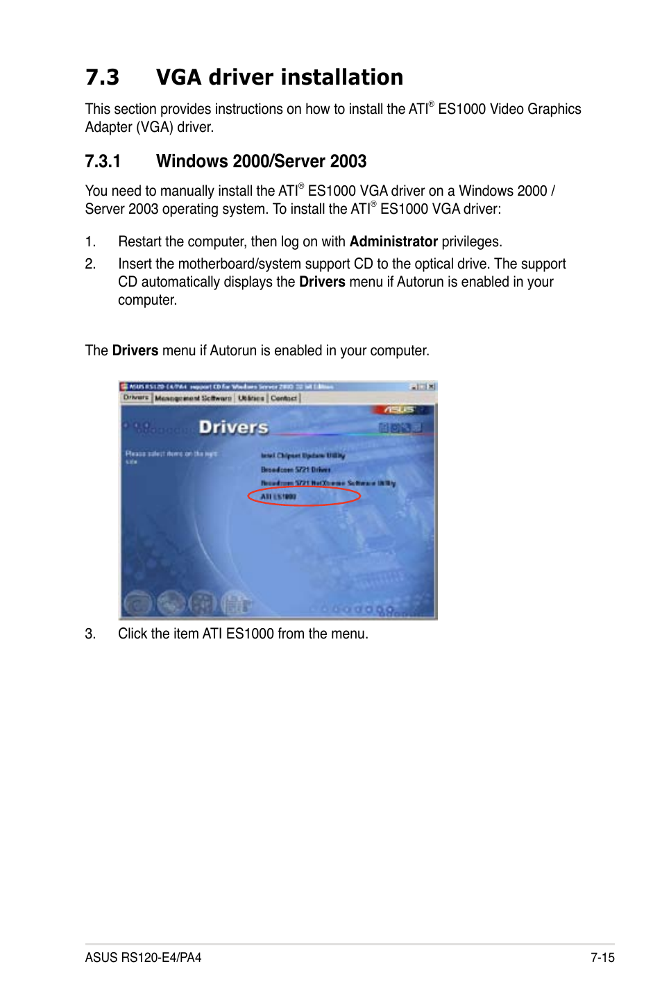 3 vga driver installation | Asus RS120-E4/PA4 User Manual | Page 163 / 174