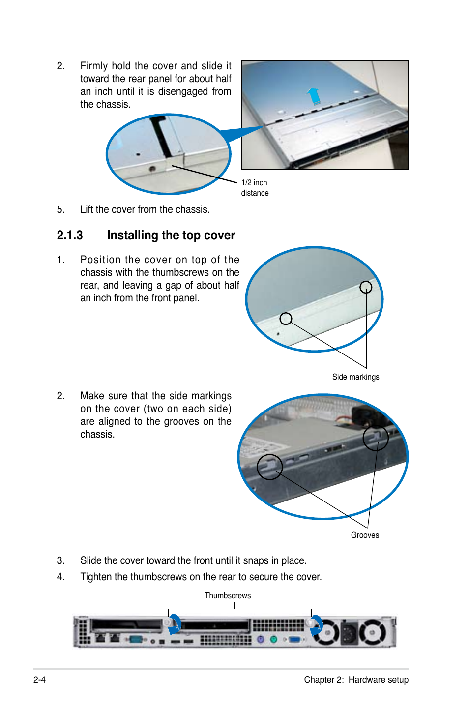 Installing.the.top.cover | Asus RS120-E4/PA4 User Manual | Page 20 / 174