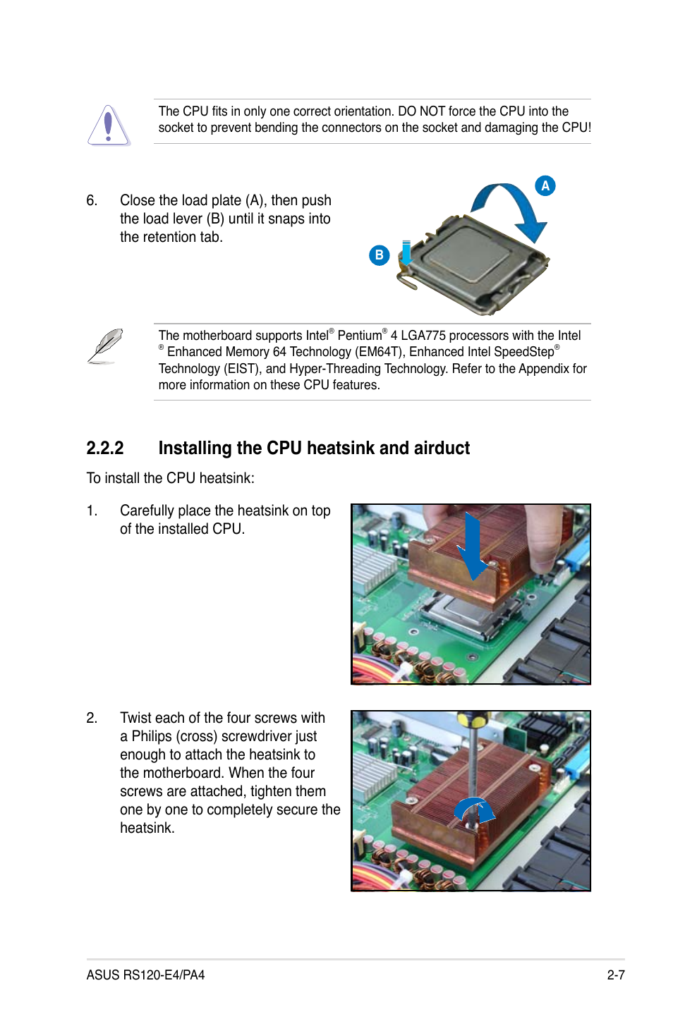 Installing.the.cpu.heatsink.and.airduct | Asus RS120-E4/PA4 User Manual | Page 23 / 174