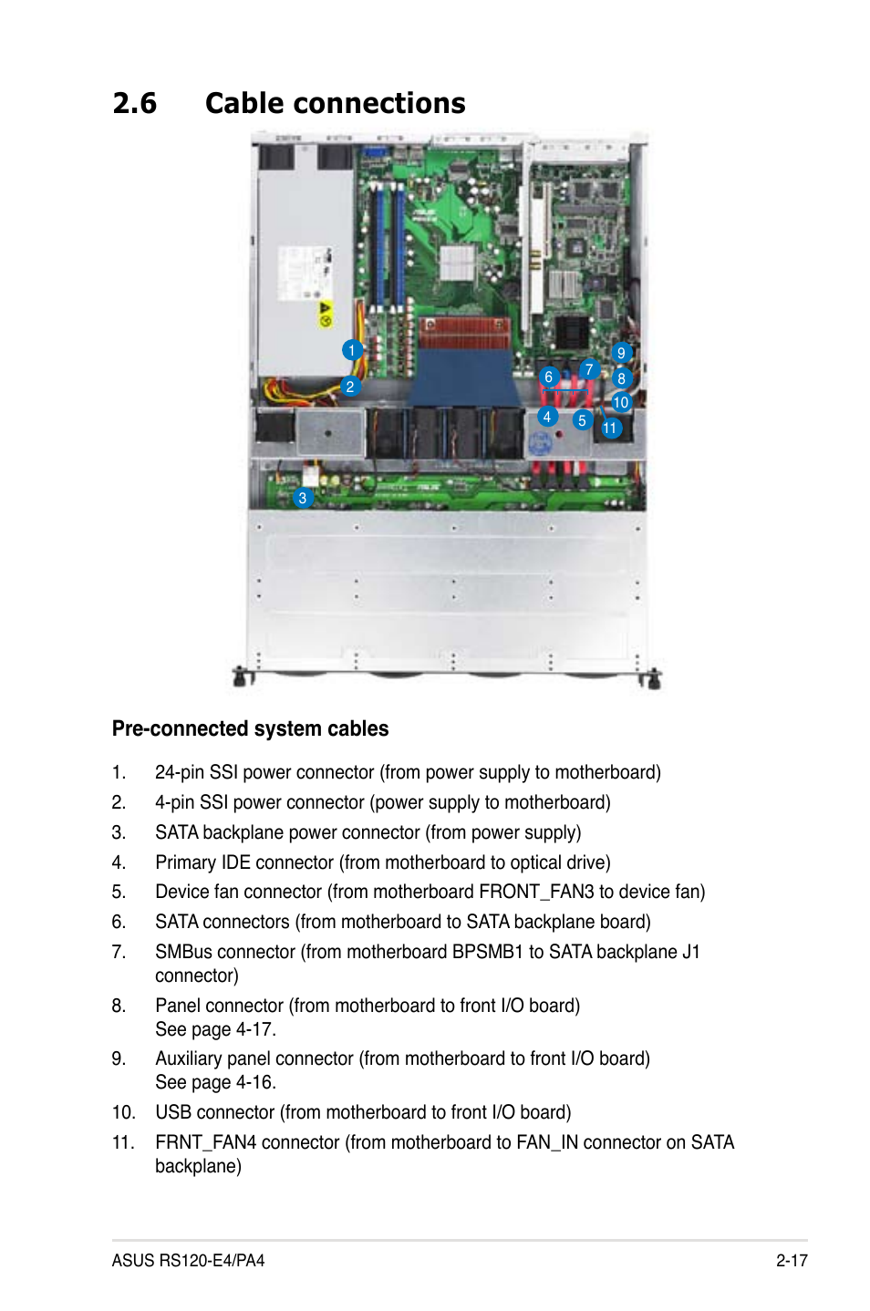 6 cable connections, Pre-connected.system.cables | Asus RS120-E4/PA4 User Manual | Page 33 / 174