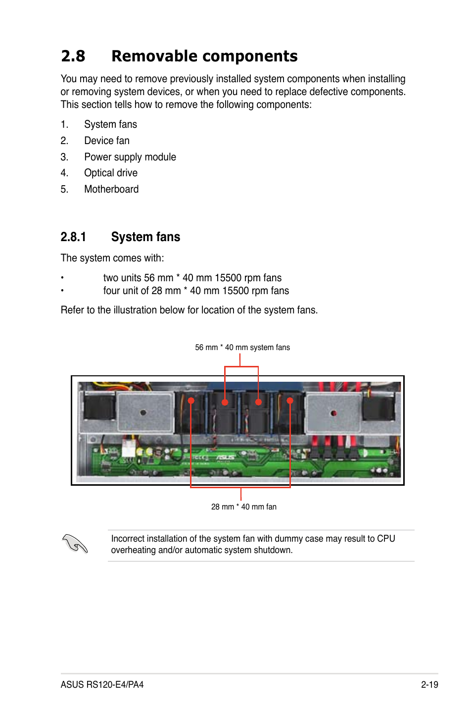 8 removable components, System.fans | Asus RS120-E4/PA4 User Manual | Page 35 / 174