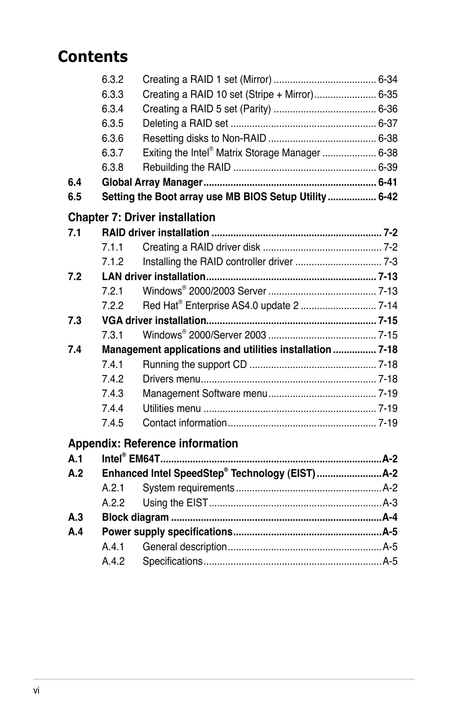 Asus RS120-E4/PA4 User Manual | Page 6 / 174