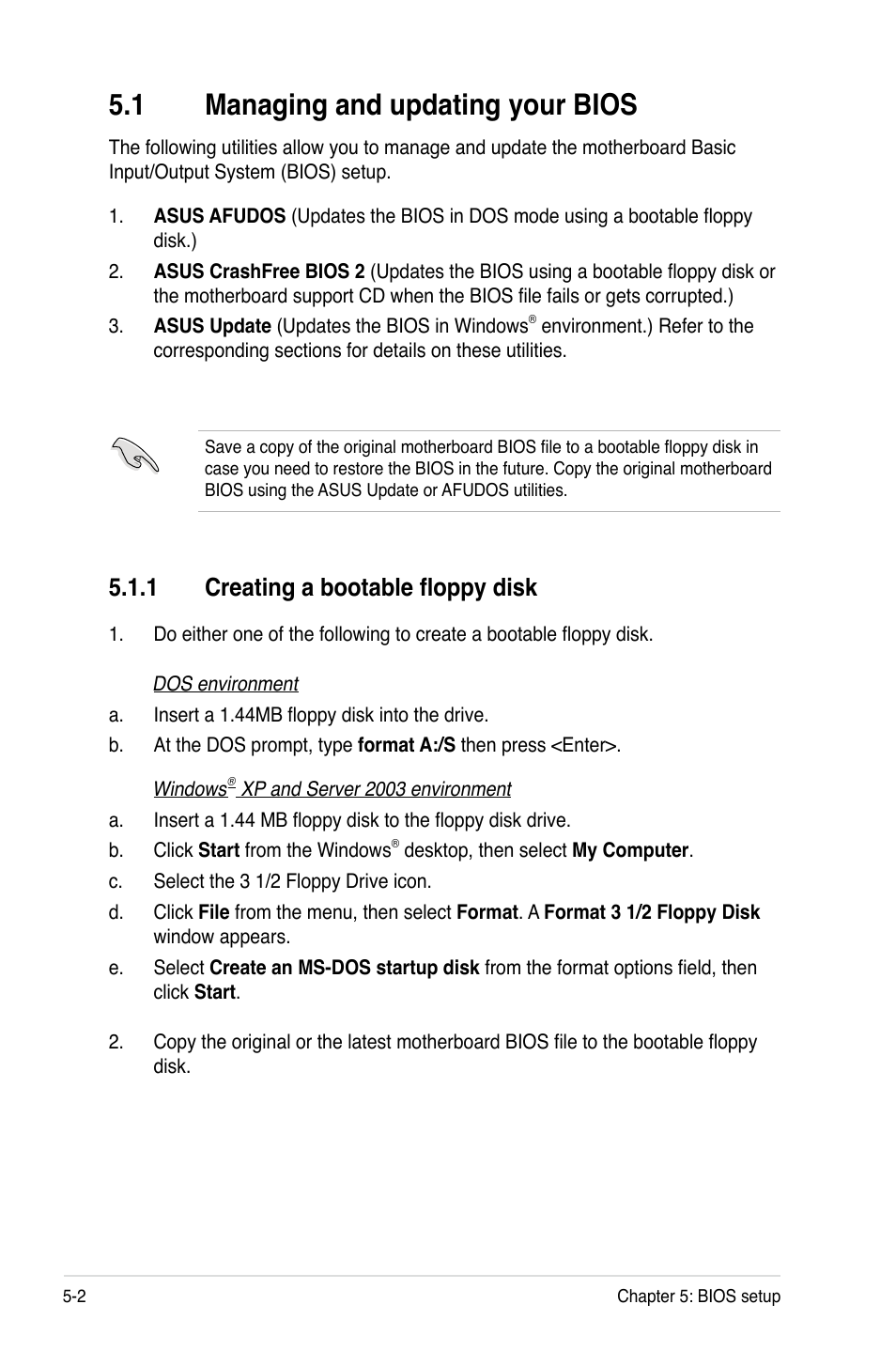 Managing.and.updating.your.bios, 1 creating a bootable floppy disk | Asus RS120-E4/PA4 User Manual | Page 68 / 174