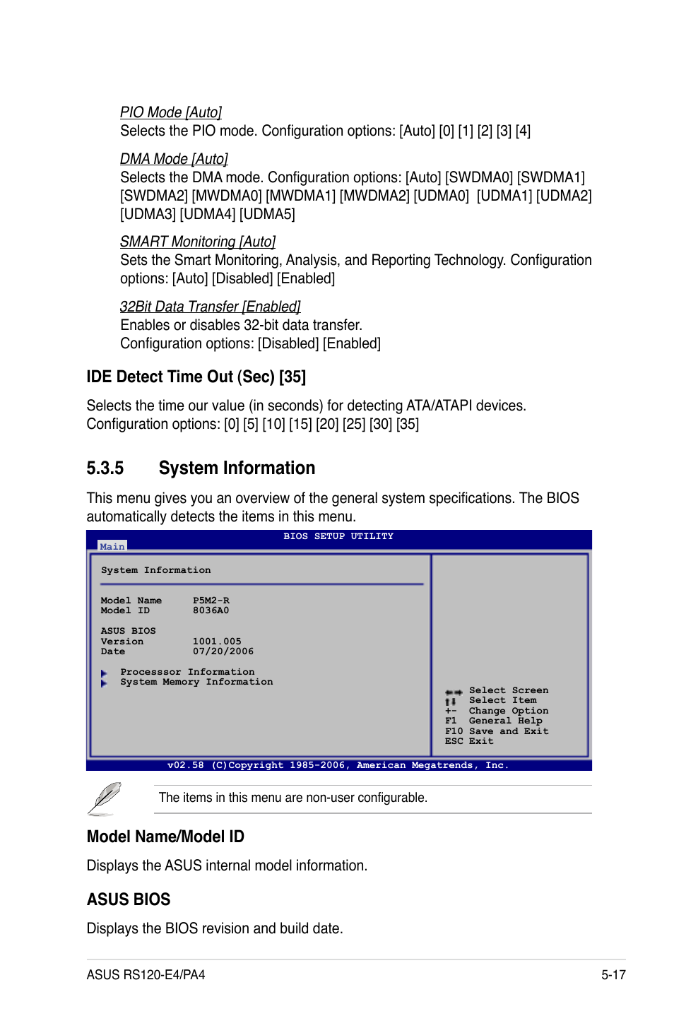 System.information, Ide.detect.time.out.(sec).[35, Model.name/model.id | Asus.bios | Asus RS120-E4/PA4 User Manual | Page 83 / 174