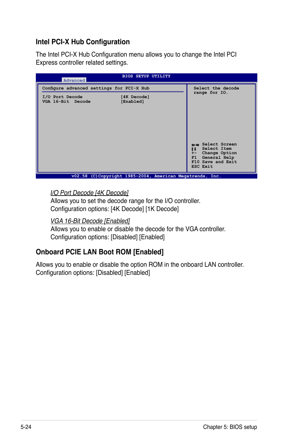 Intel pci-x hub configuration, Onboard.pcie.lan.boot.rom.[enabled | Asus RS120-E4/PA4 User Manual | Page 90 / 174