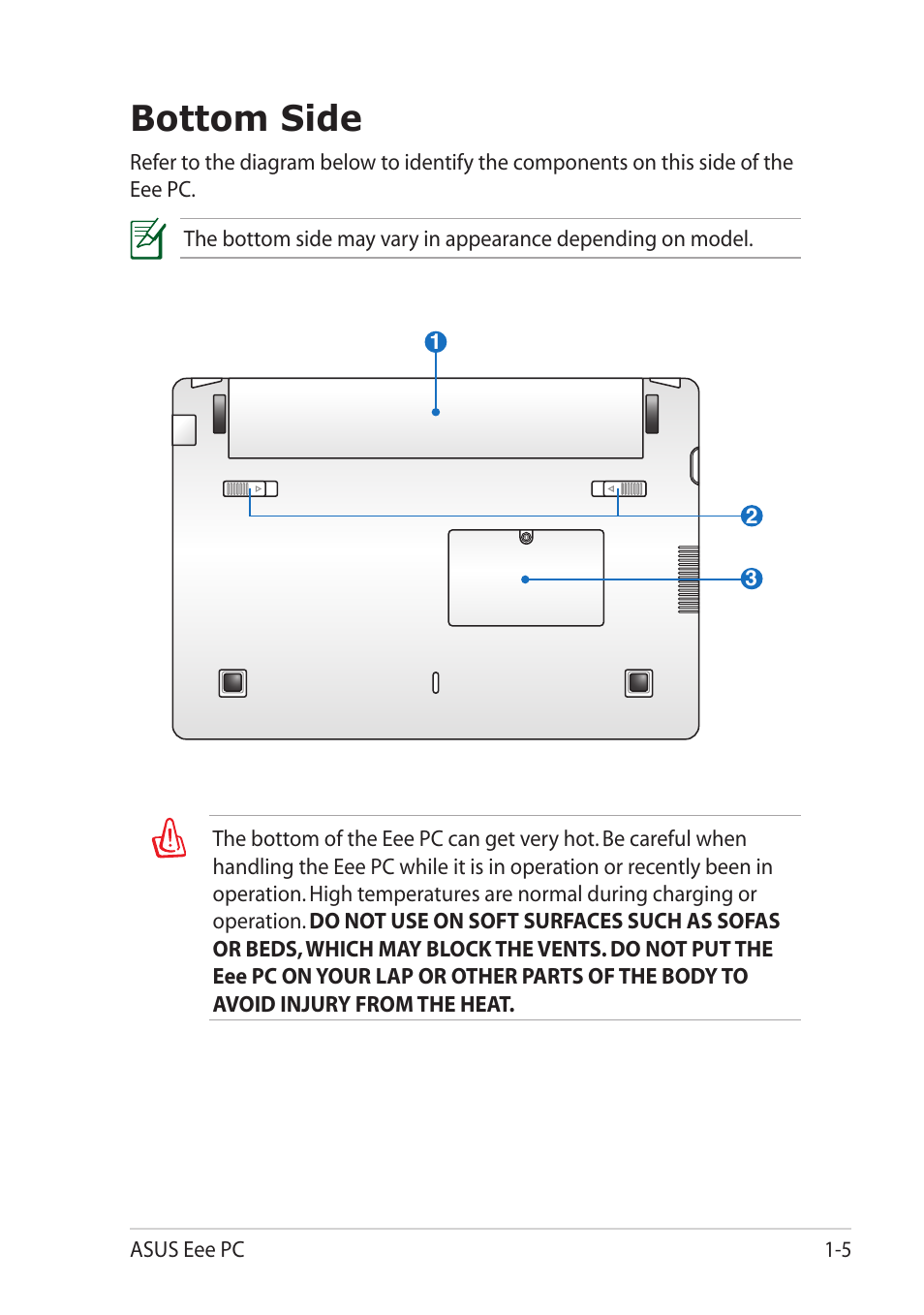 Bottom side, Bottom side -5 | Asus Eee PC R061PT User Manual | Page 13 / 62