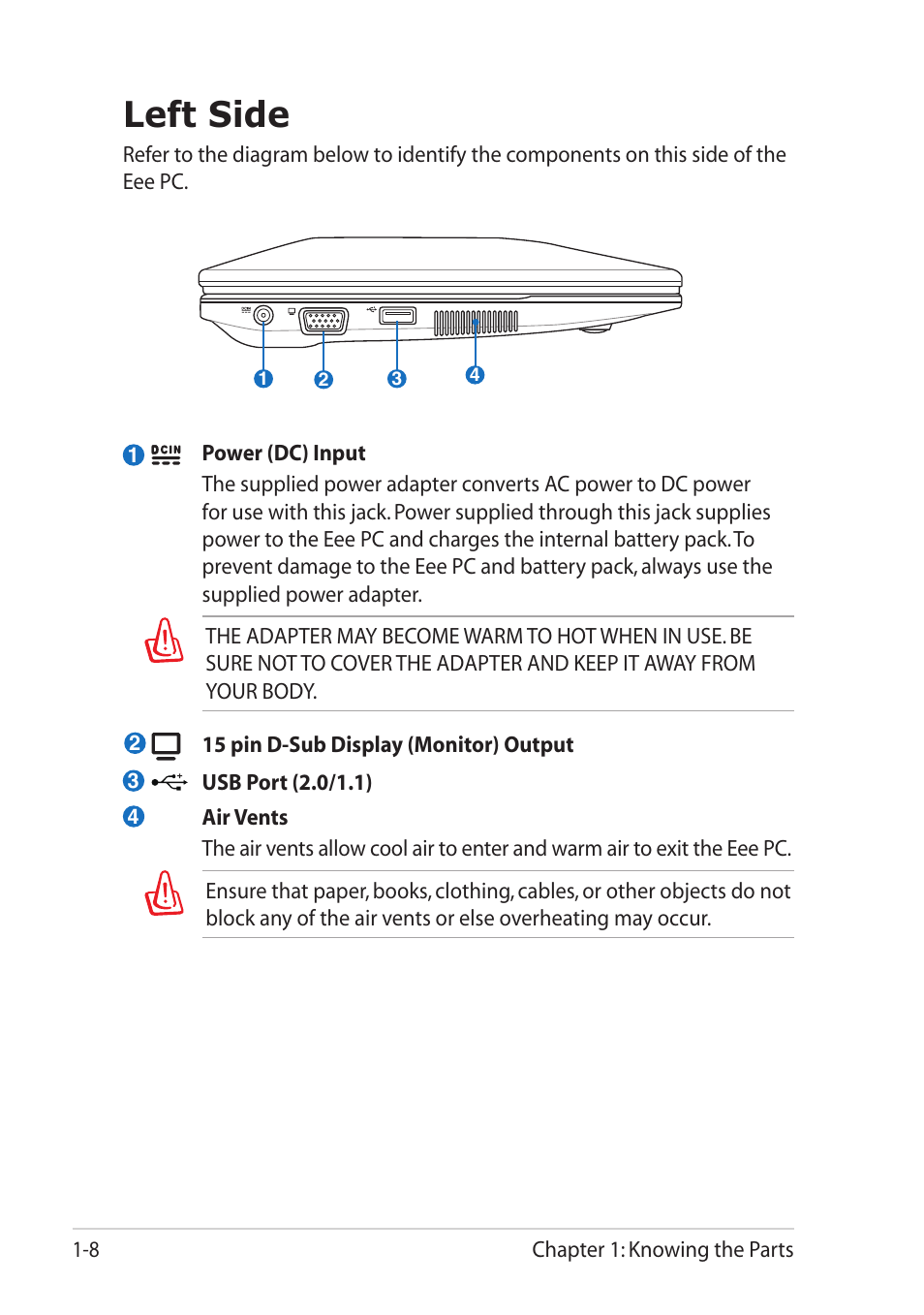 Left side, Left side -8 | Asus Eee PC R061PT User Manual | Page 16 / 62