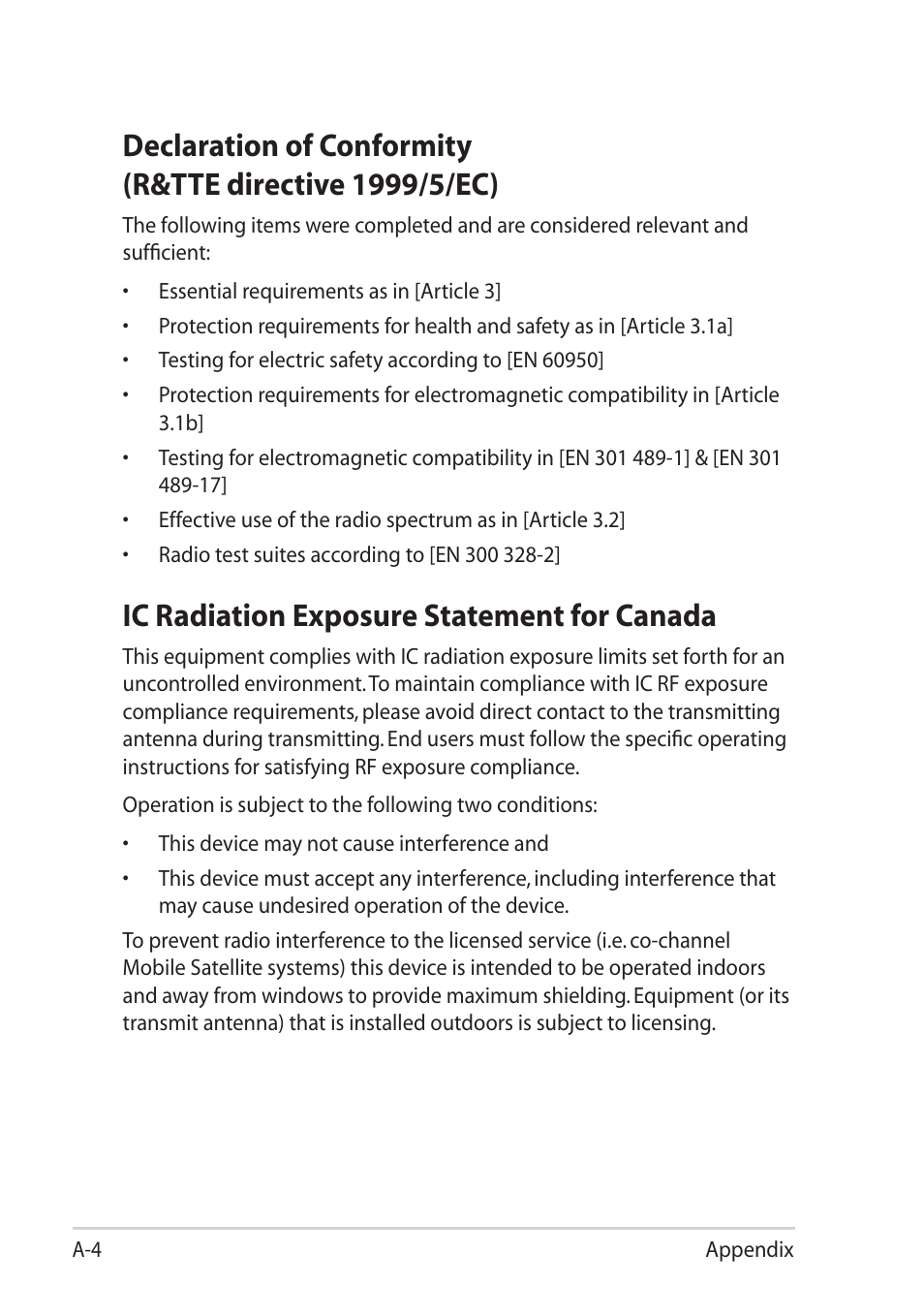 Ic radiation exposure statement for canada | Asus Eee PC R061PT User Manual | Page 50 / 62