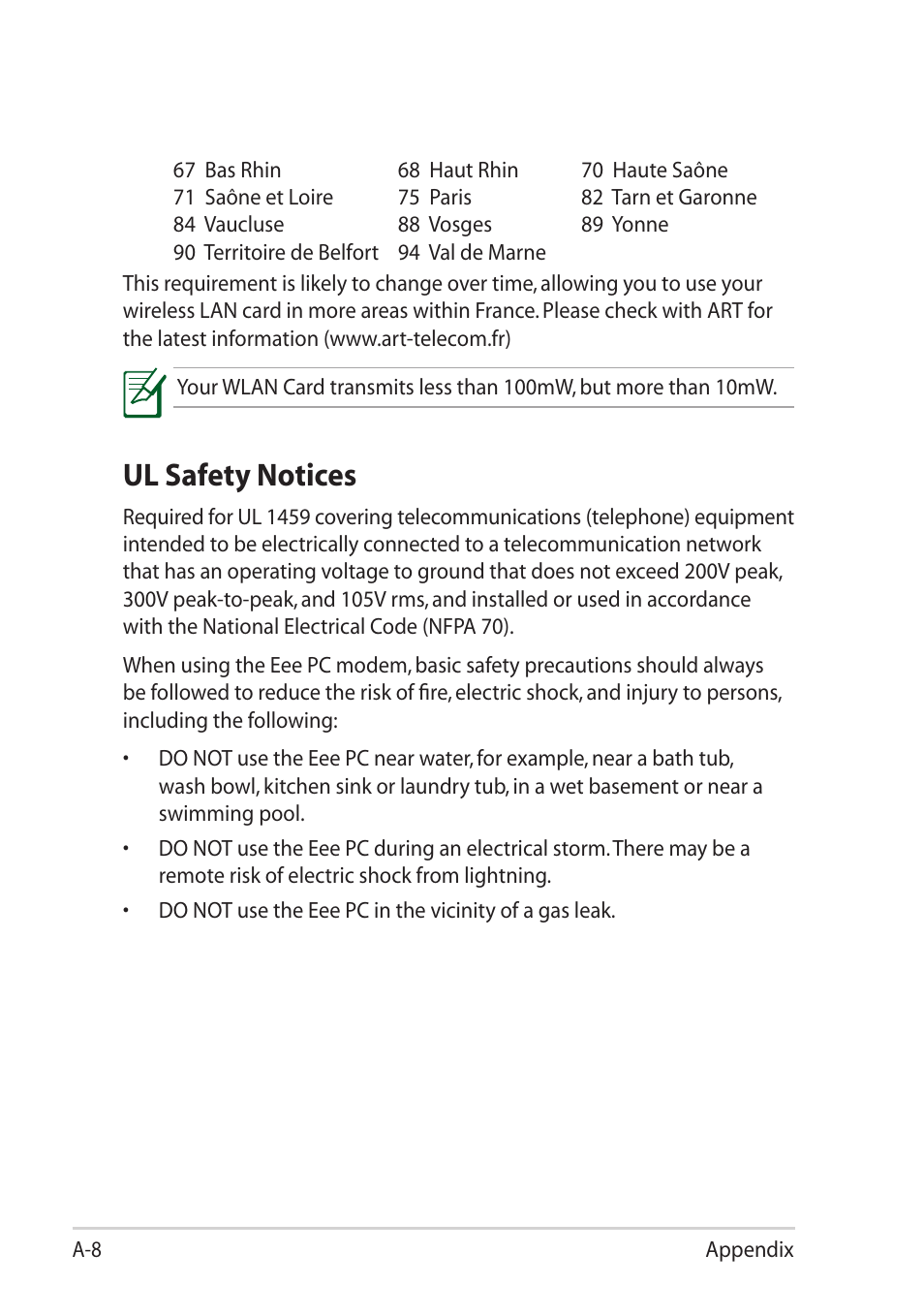 Ul safety notices | Asus Eee PC R061PT User Manual | Page 54 / 62