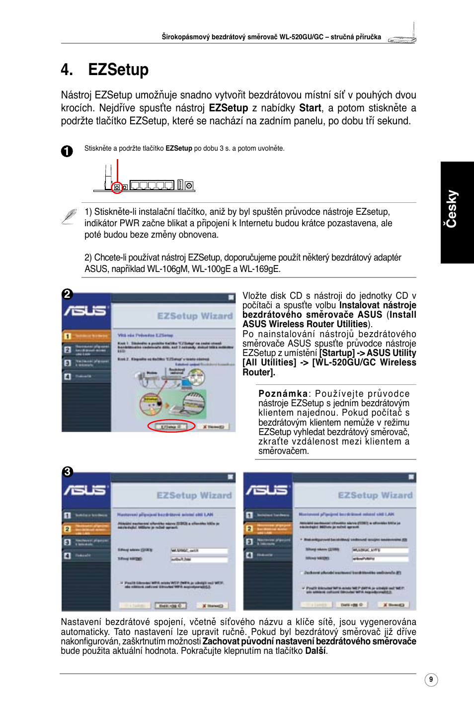 Ezsetup, Česky | Asus WL-520GC User Manual | Page 12 / 108