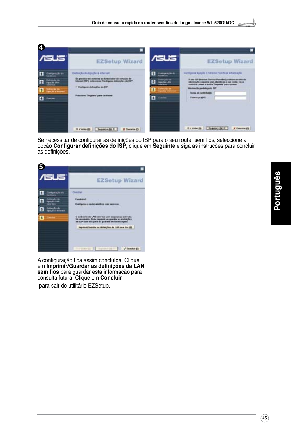 Português | Asus WL-520GC User Manual | Page 48 / 108