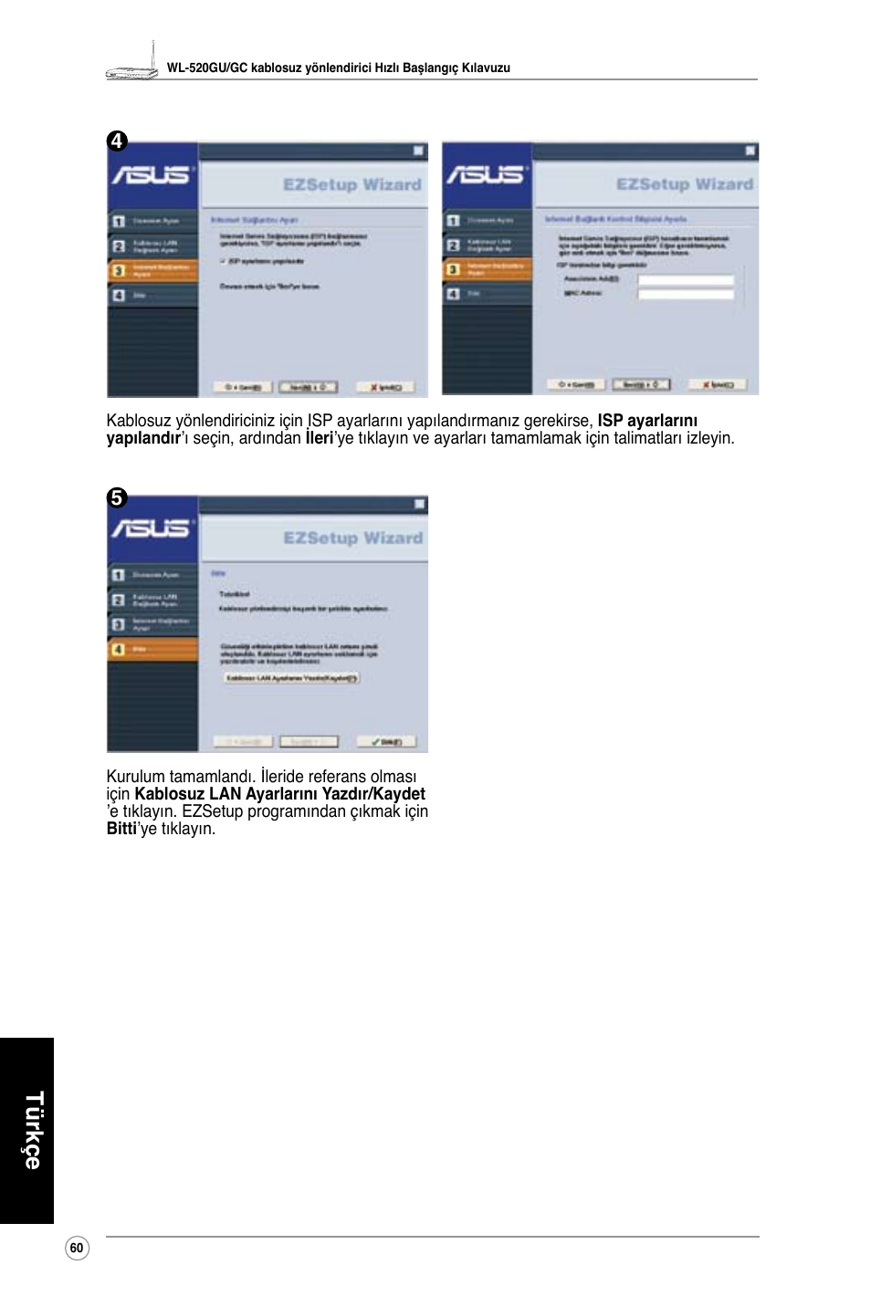 Türkçe | Asus WL-520GC User Manual | Page 63 / 108