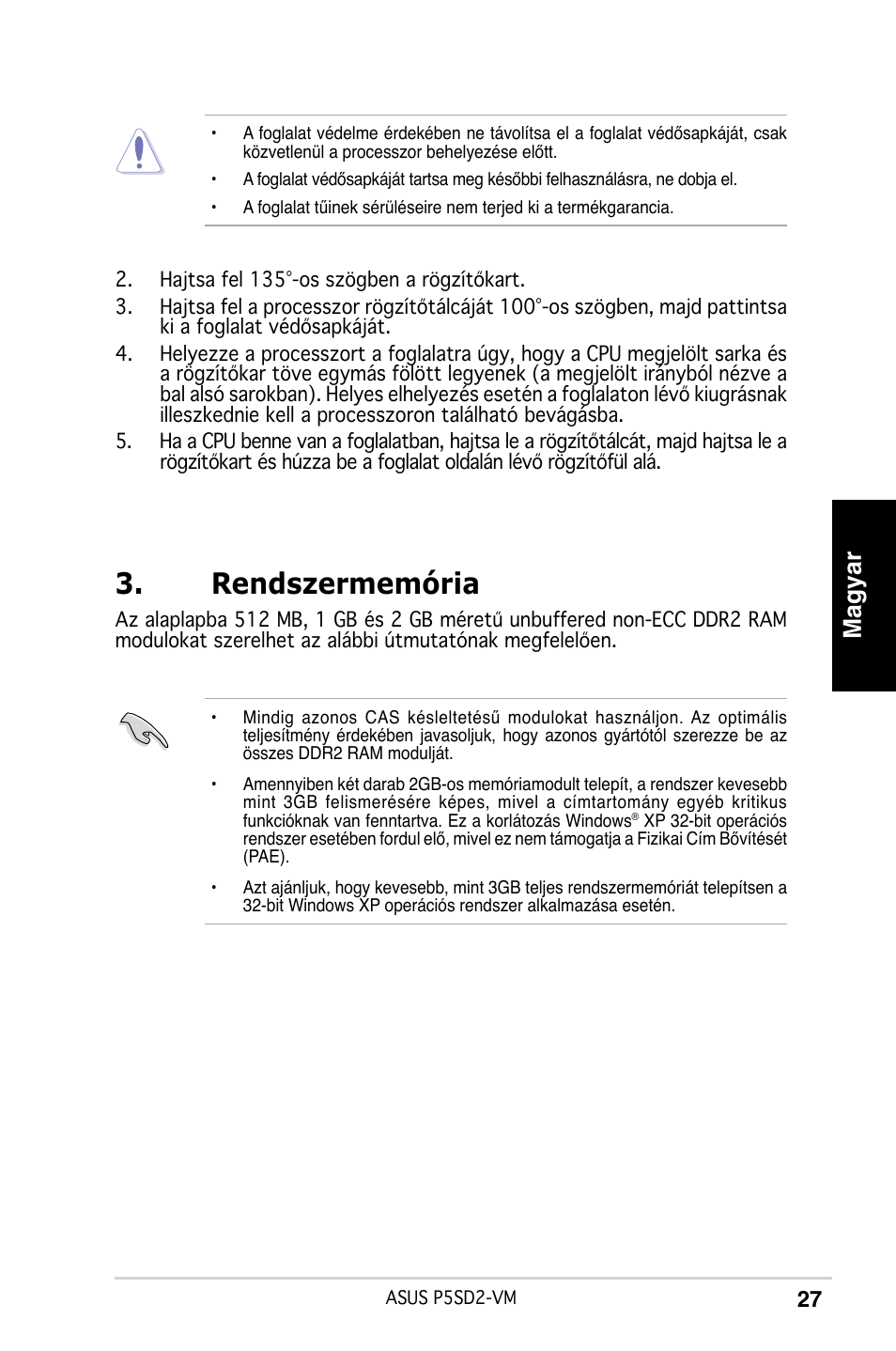 Rendszermemória, Magyar | Asus P5SD2-VM User Manual | Page 27 / 38