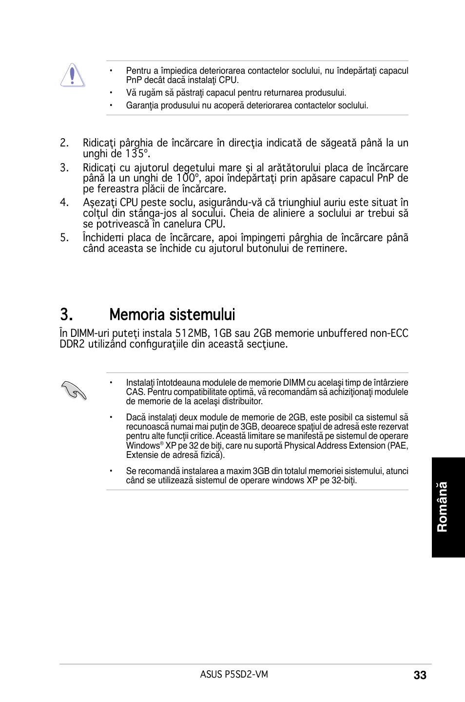 Română | Asus P5SD2-VM User Manual | Page 33 / 38