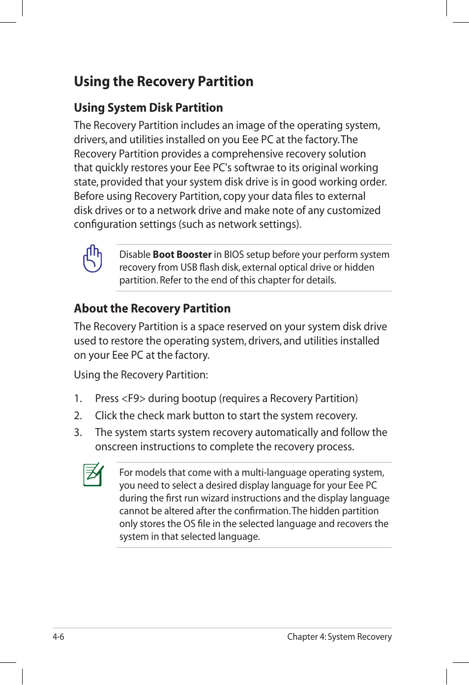 Using the recovery partition, Using the recovery partition -6 | Asus Eee PC S101/XP User Manual | Page 46 / 60