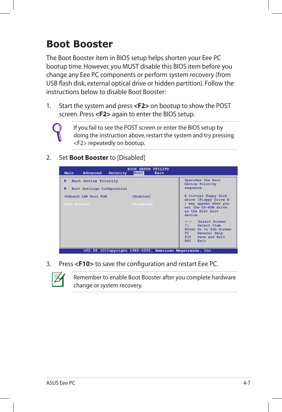 Boot booster, Boot booster -7, Asus eee pc 4-7 | Asus Eee PC S101/XP User Manual | Page 47 / 60