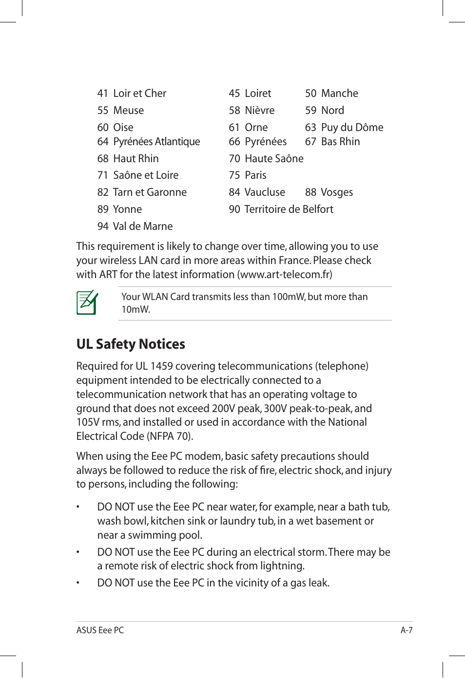 Ul safety notices | Asus Eee PC S101/XP User Manual | Page 55 / 60