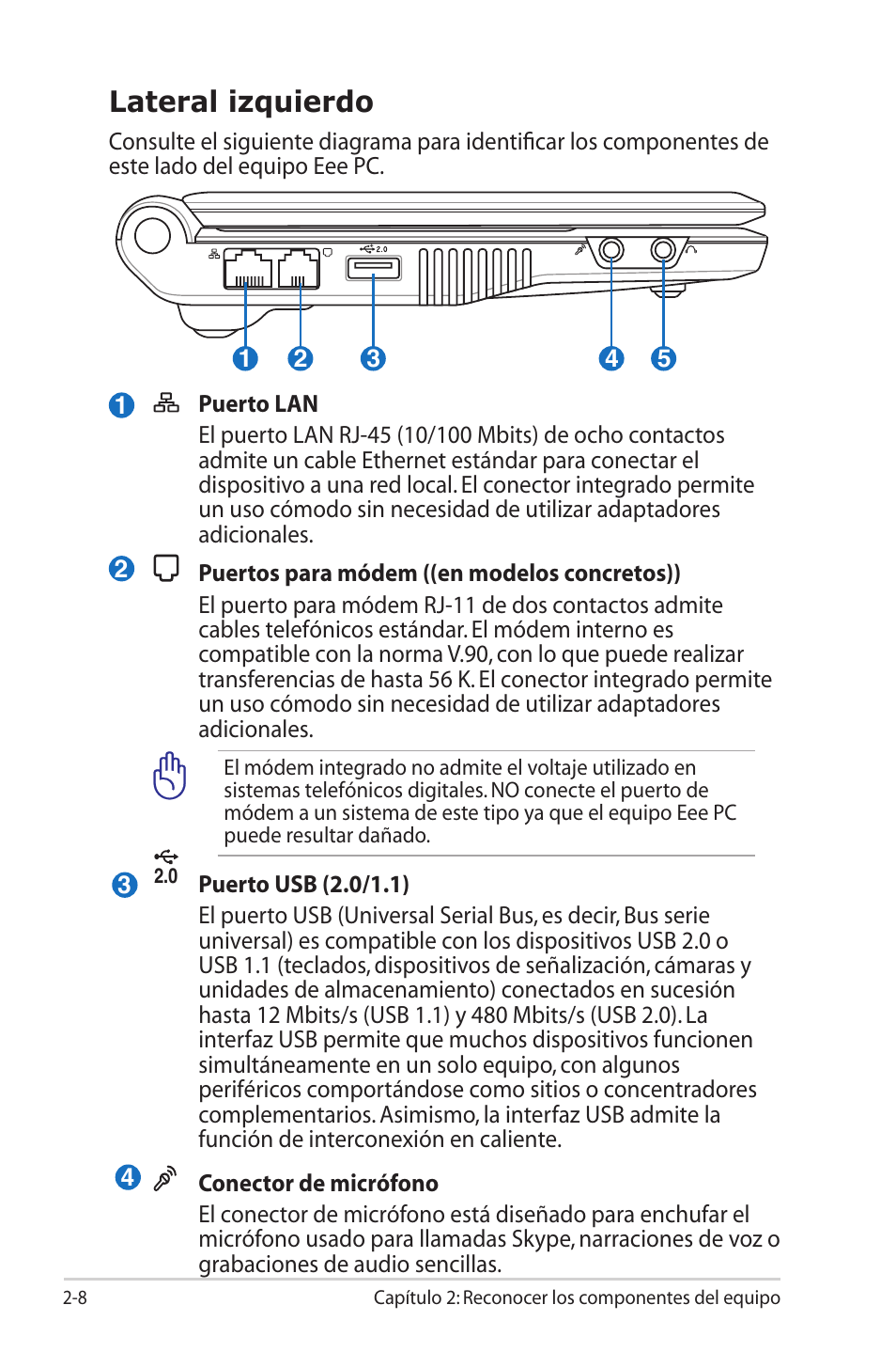 Lateral izquierdo | Asus Eee PC 701SD/Linux User Manual | Page 20 / 62