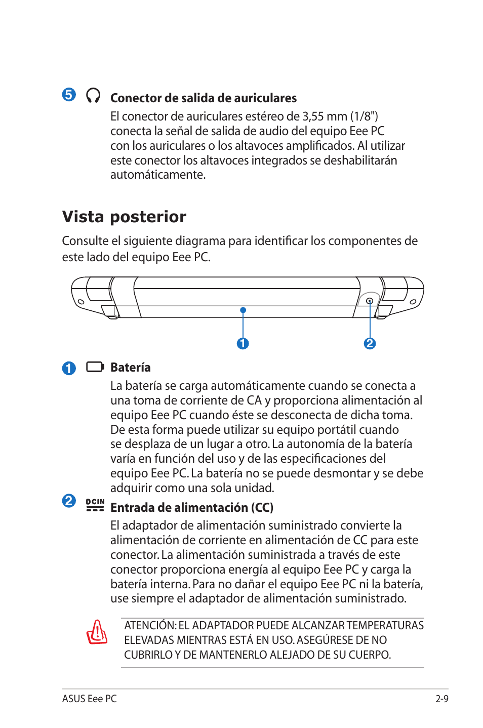 Vista posterior | Asus Eee PC 701SD/Linux User Manual | Page 21 / 62
