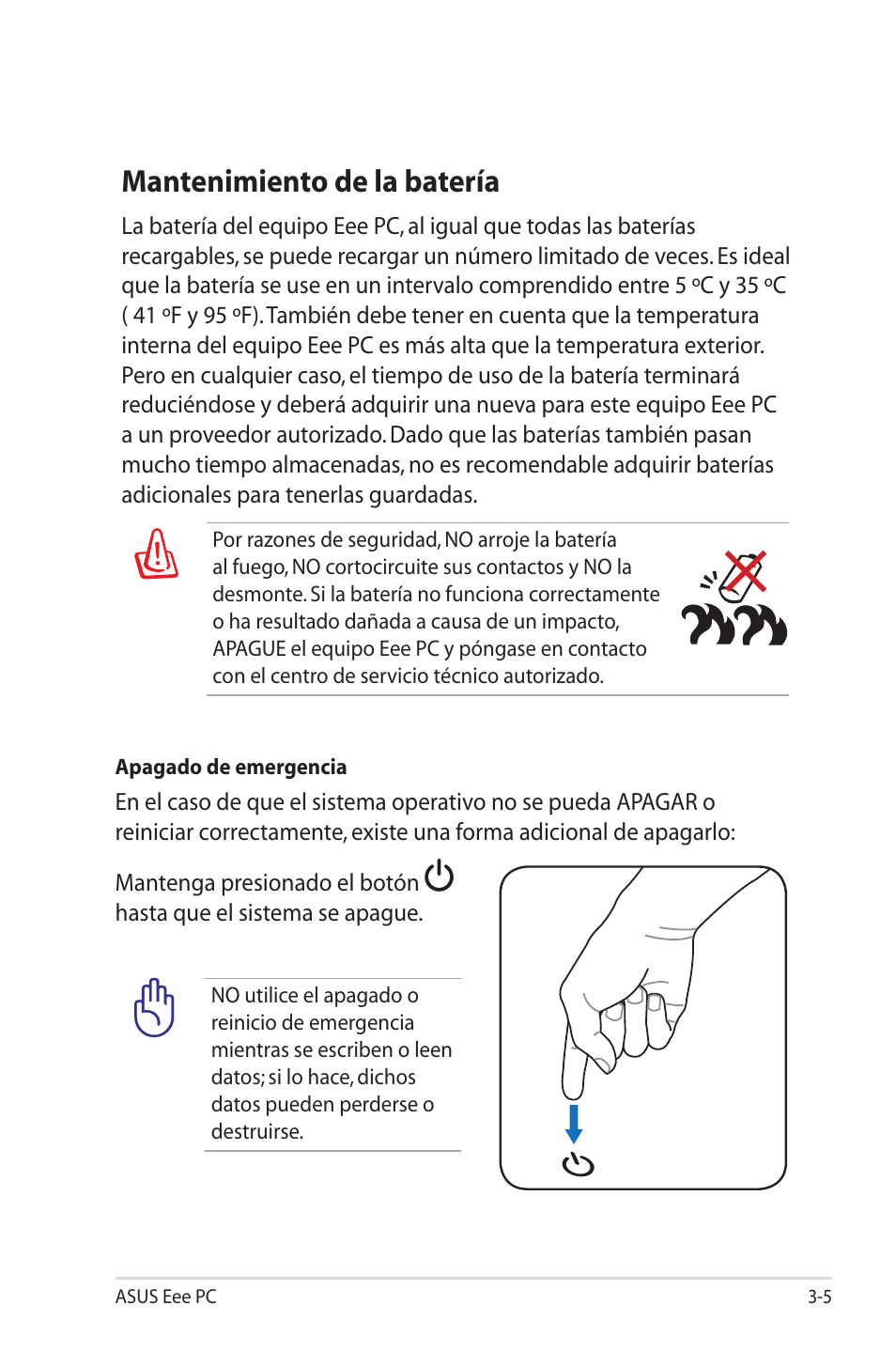 Mantenimiento de la batería | Asus Eee PC 701SD/Linux User Manual | Page 27 / 62