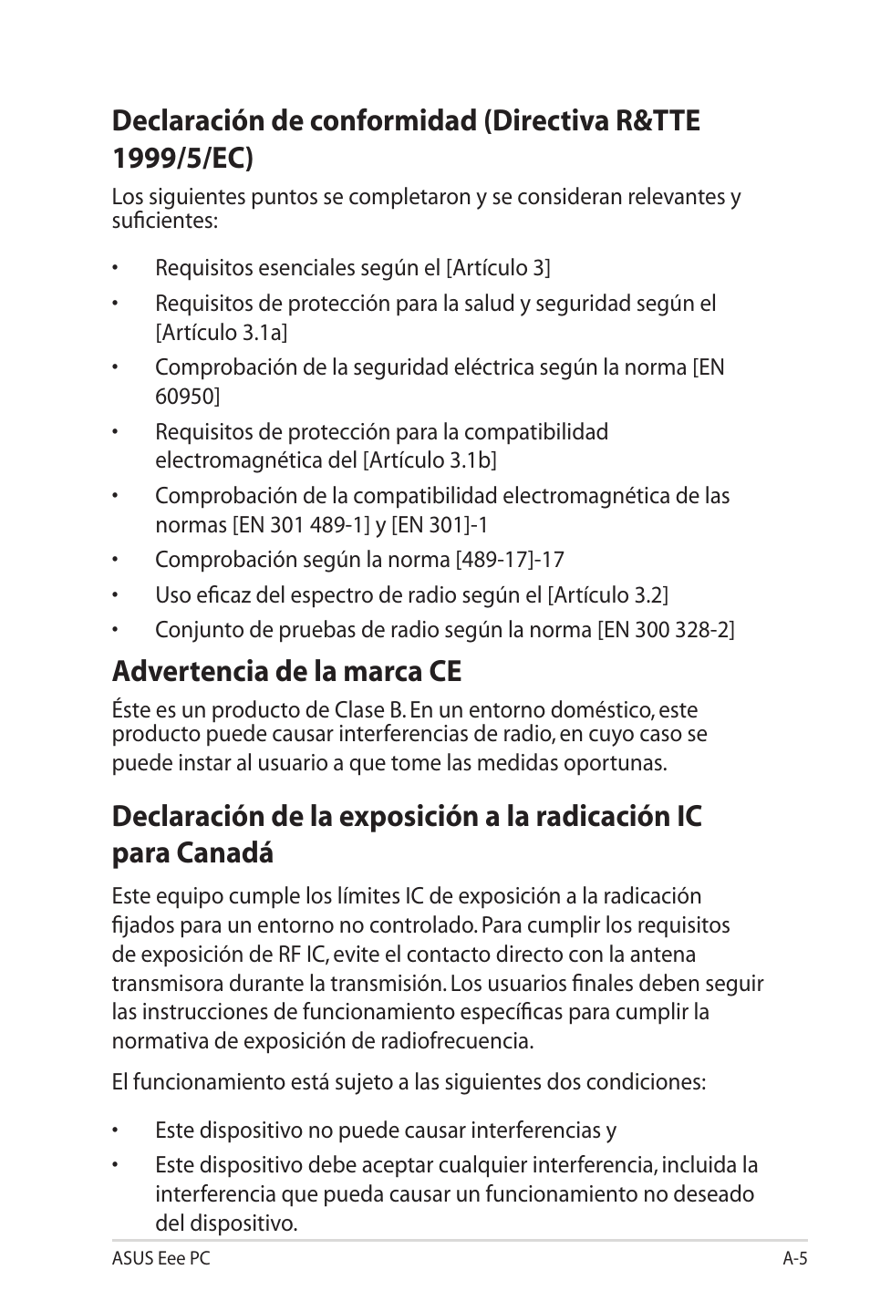Advertencia de la marca ce | Asus Eee PC 701SD/Linux User Manual | Page 41 / 62