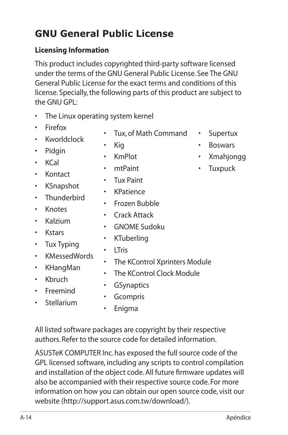 Gnu general public license | Asus Eee PC 701SD/Linux User Manual | Page 50 / 62