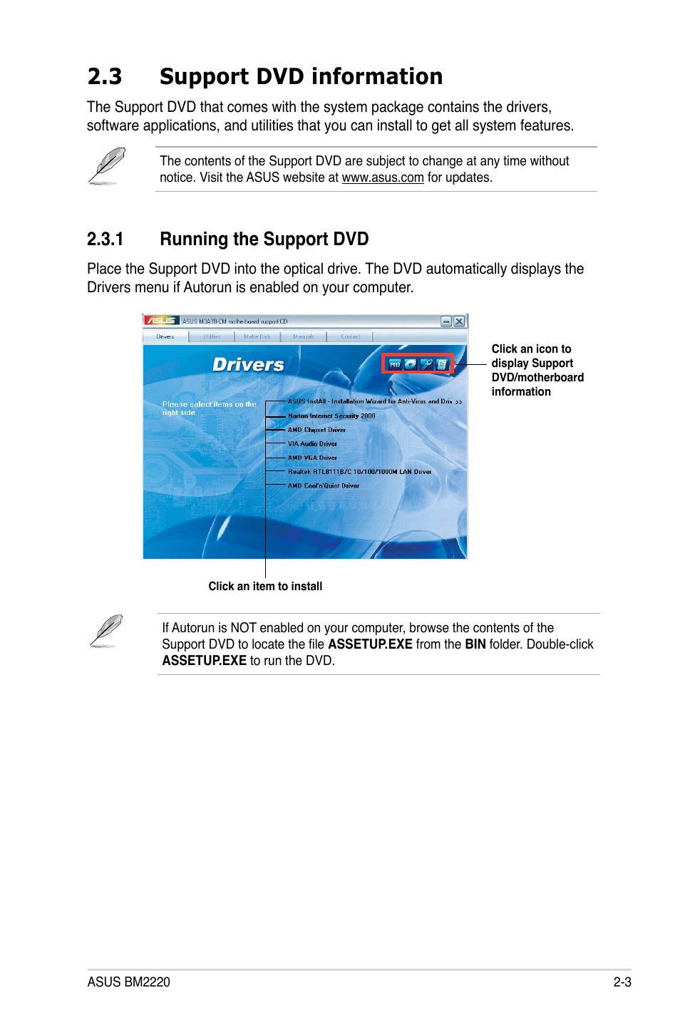 3 support dvd information, 1 running the support dvd | Asus BM2220 User Manual | Page 17 / 26