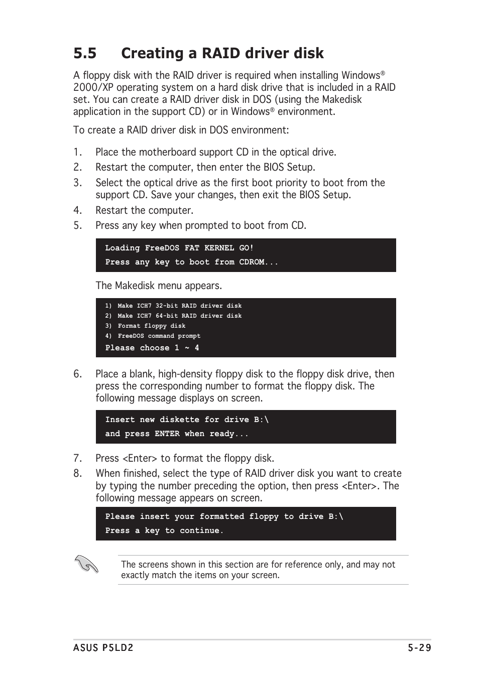 5 creating a raid driver disk | Asus P5LD2 User Manual | Page 135 / 142